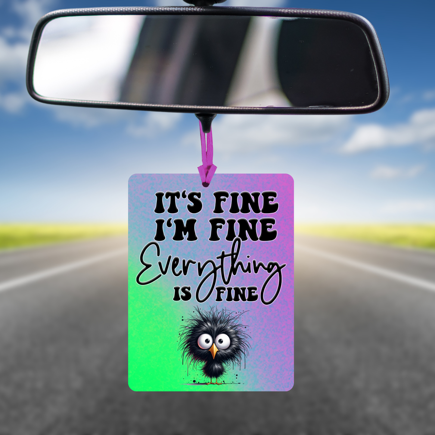 Purple Funny Freshener, Add Your Scent, Unscented Felt Freshie for Cars, Lockers, Closets: "It's Fine, I'm Fine, Everything's Fine"