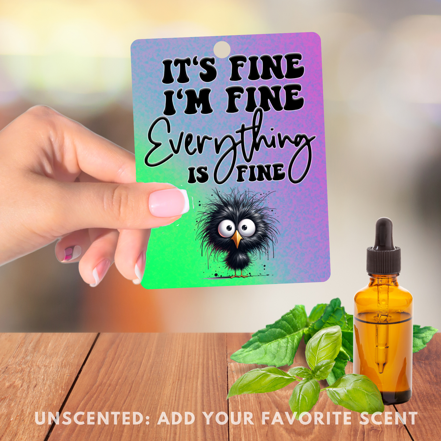 Purple Funny Freshener, Add Your Scent, Unscented Felt Freshie for Cars, Lockers, Closets: "It's Fine, I'm Fine, Everything's Fine"