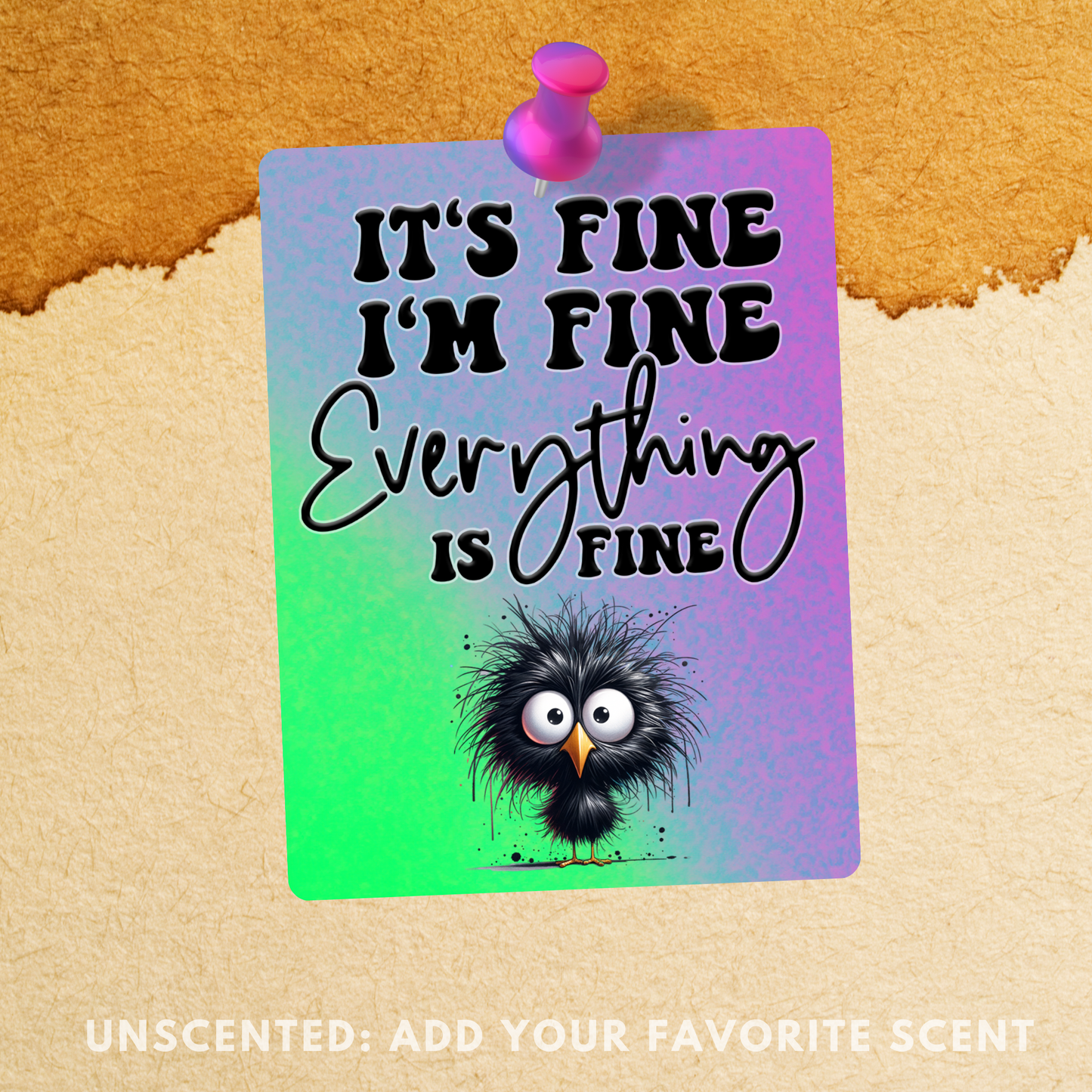 Purple Funny Freshener, Add Your Scent, Unscented Felt Freshie for Cars, Lockers, Closets: "It's Fine, I'm Fine, Everything's Fine"