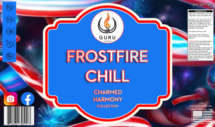 FrostFire Chill 14 oz Guru Candle - Hand Poured - Eco-Friendly - Peppermint, Eucalyptus & Vanilla