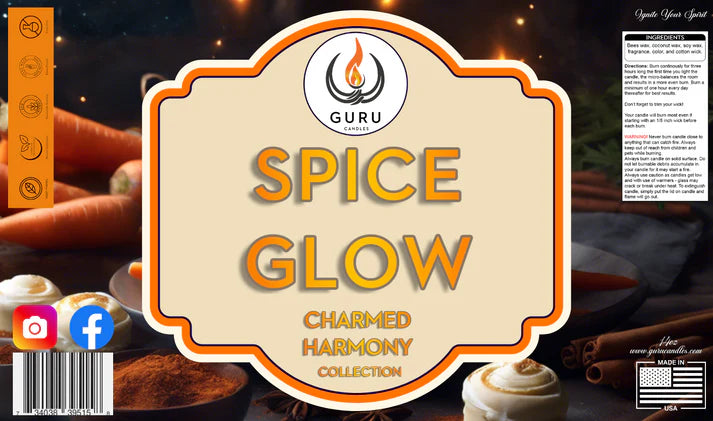 Spice Glow 14 oz Guru Candle - Hand Poured - Eco-Friendly - Cinnamon, Vanilla Cream & Baked Dough