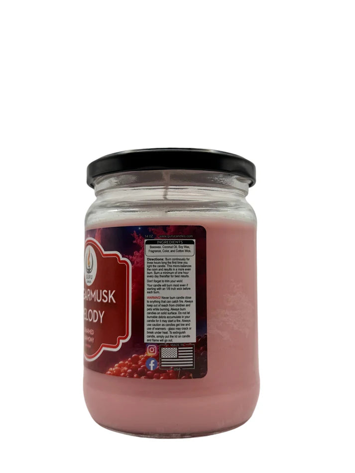 Sugarmusk Melody 14 oz Guru Candle - Hand Poured - Eco-Friendly - Cherry, Fruits, Sugar & Musk