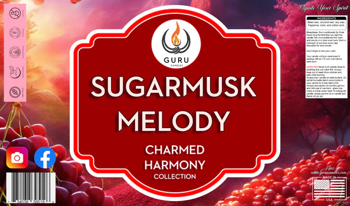 Sugarmusk Melody 14 oz Guru Candle - Hand Poured - Eco-Friendly - Cherry, Fruits, Sugar & Musk