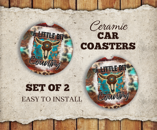 A Little Bit Country - Rustic Western Ceramic Car Coaster Set of 2