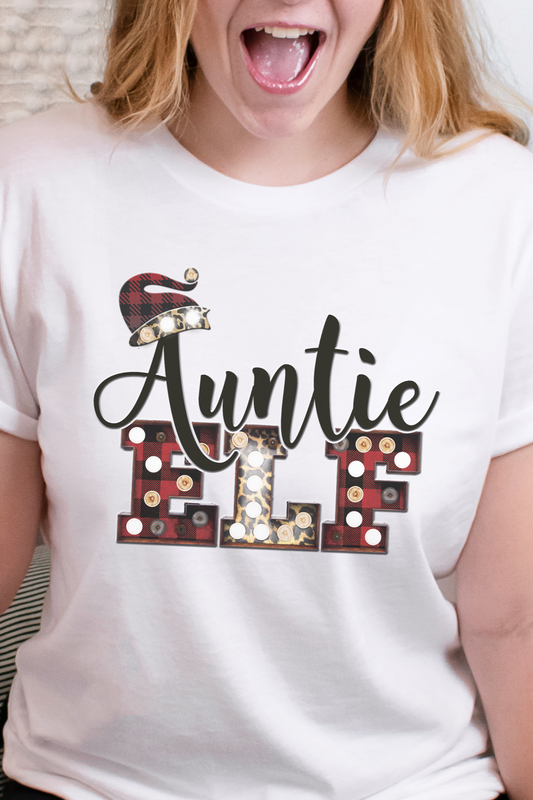 Christmas 'Auntie Elf' Shirt – Festive Holiday Graphic Tee for Aunts