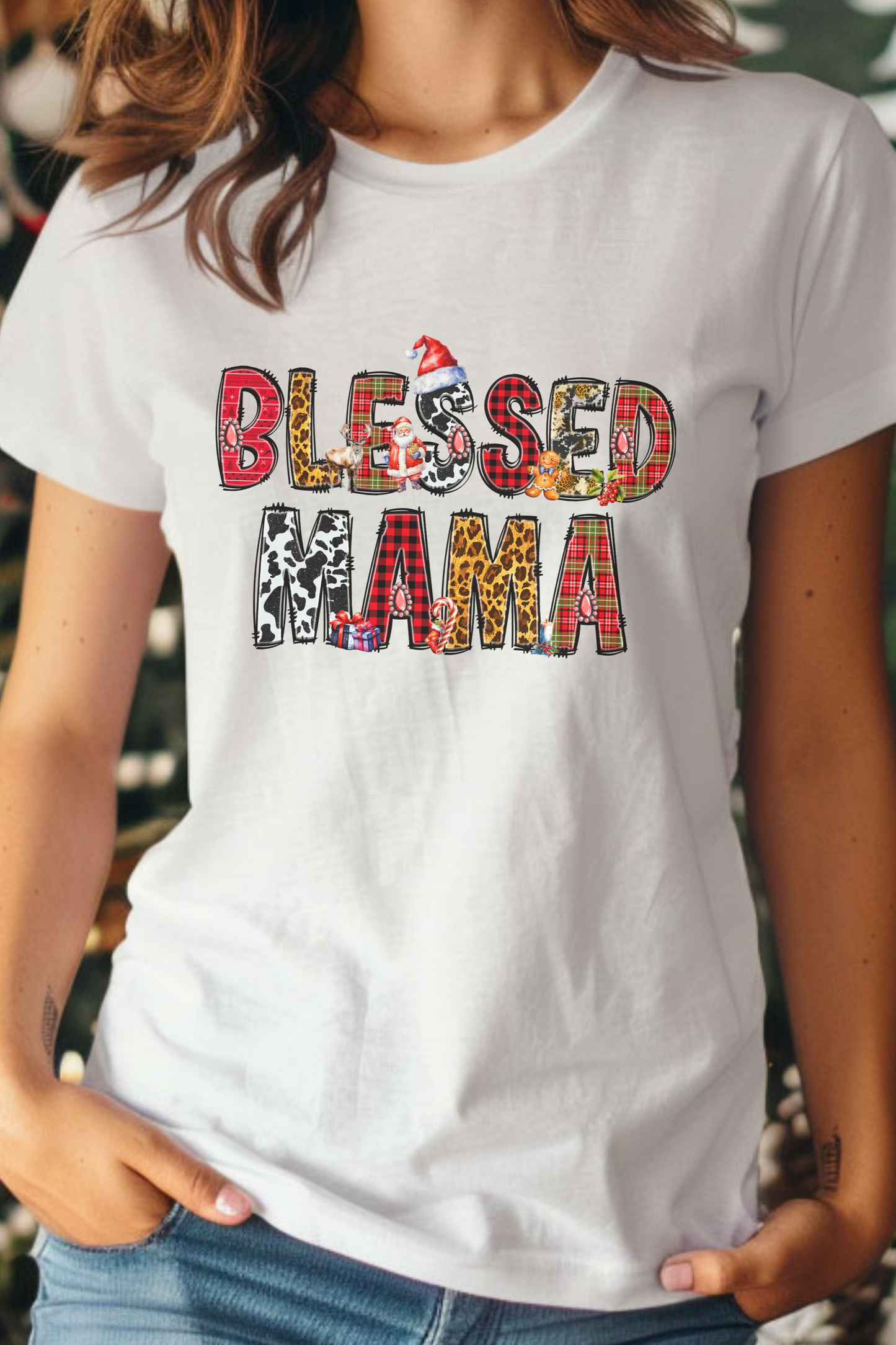 Country Christmas 'Blessed Mama' Shirt – Festive Holiday Graphic Tee for Moms