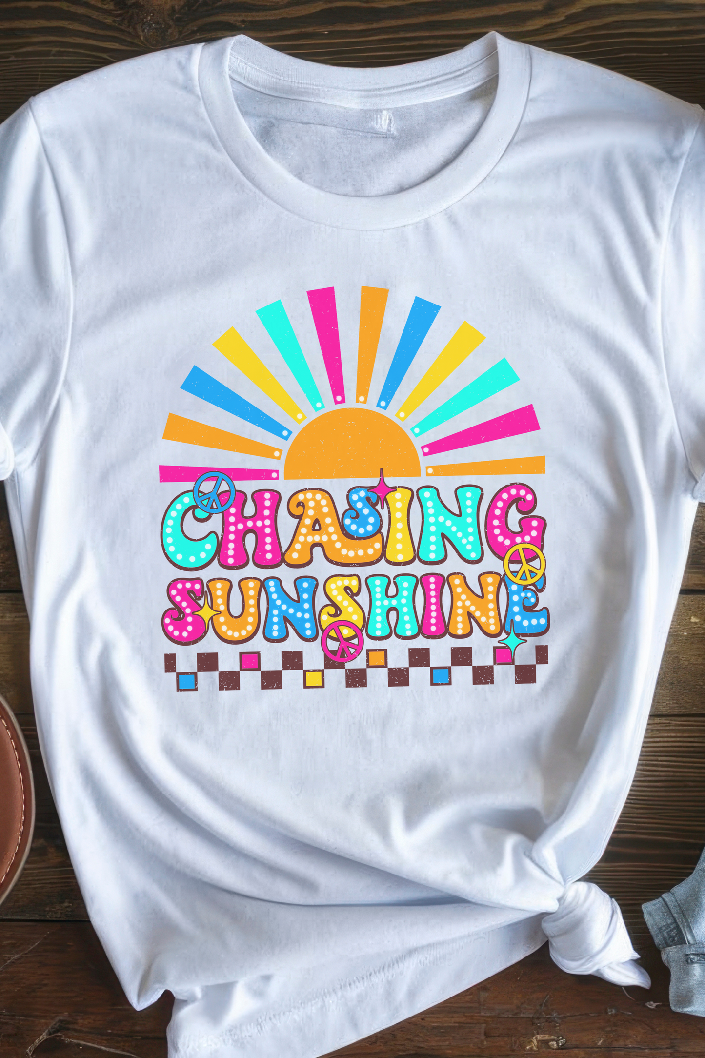 "Retro 'Chasing Sunshine' Shirt – Bright Colorful Sun Graphic Tee