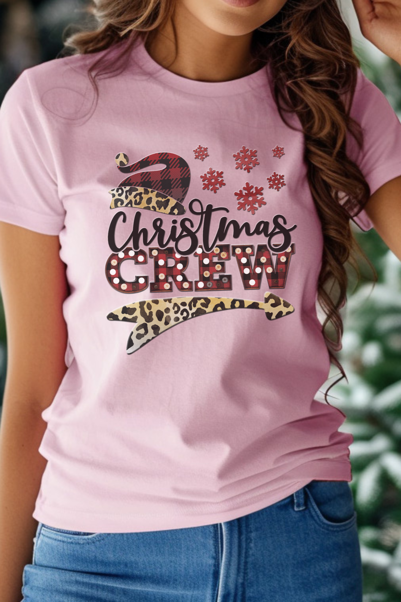 Buffalo & Leopard Print 'Christmas Crew' Shirt – Festive Holiday Graphic Tee