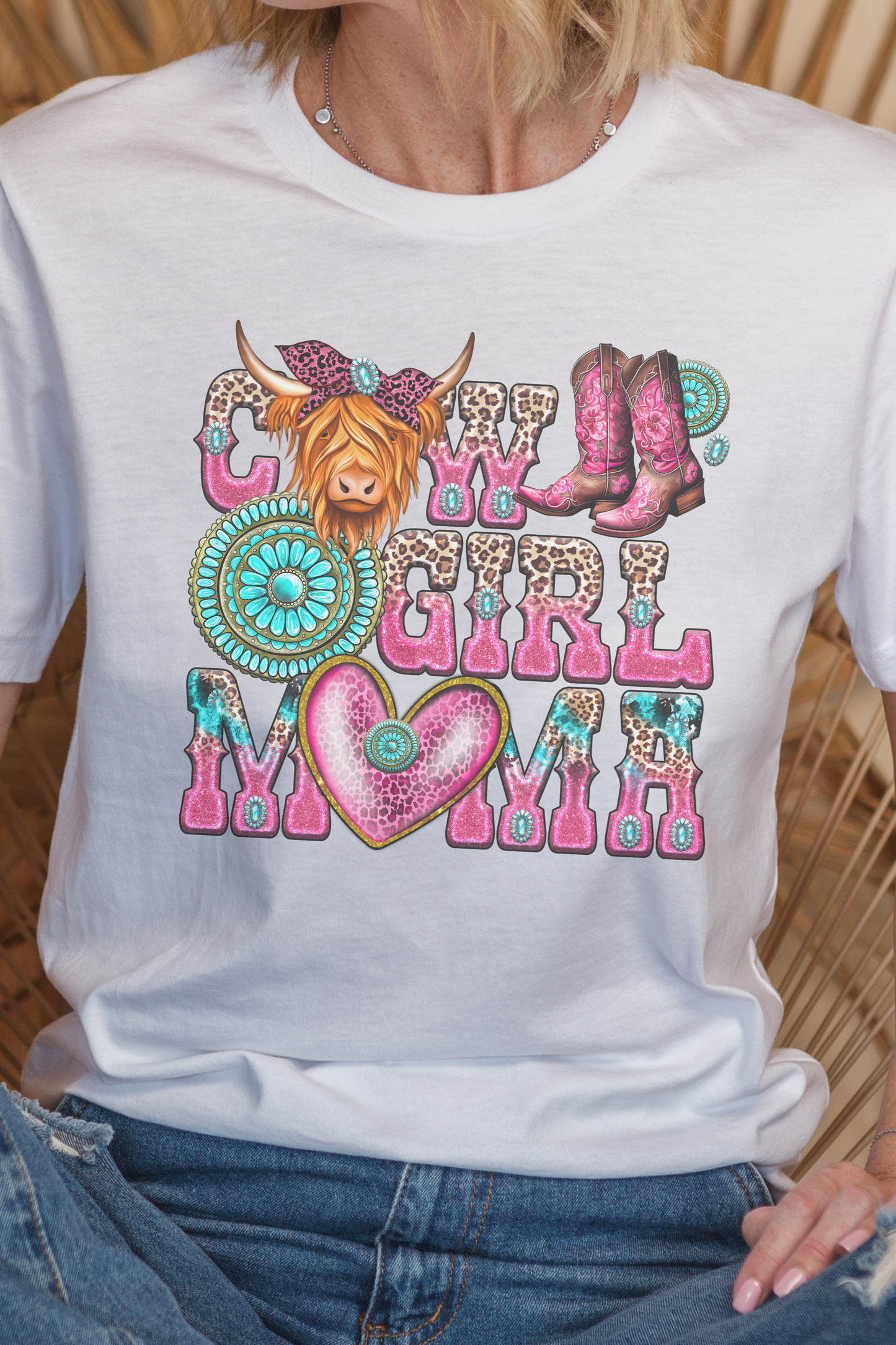 Western 'Cowgirl Mama' Shirt – Pink and Turquoise Country Graphic Tee for Moms