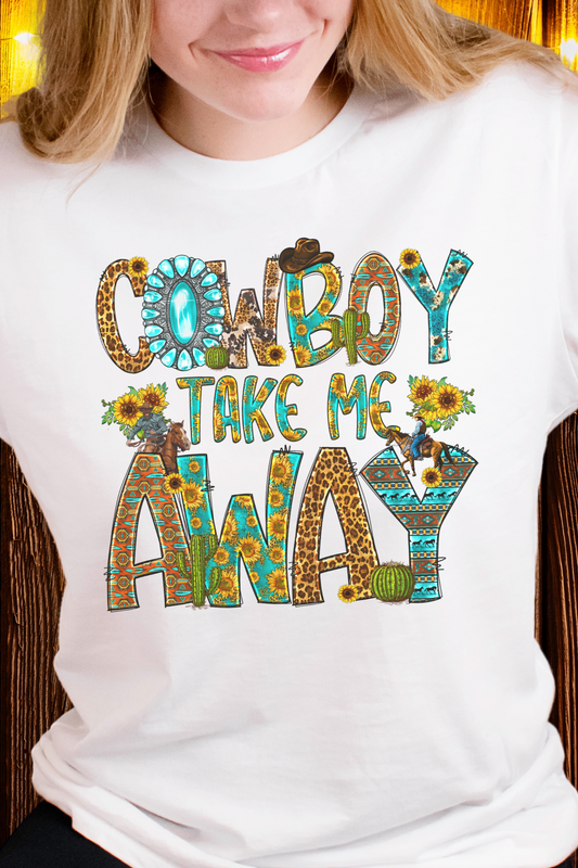 Western 'Cowboy Take Me Away' Shirt – Sunflowers and Turquoise Gem Graphic Tee