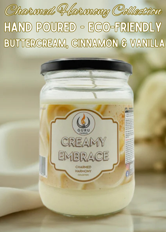 Creamy Embrace 14 oz Guru Candle - Hand Poured - Eco-Friendly - Buttercream, Cinnamon & Vanilla