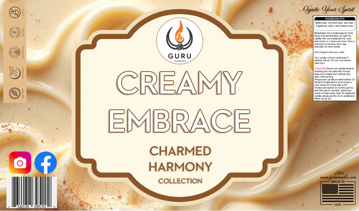 Creamy Embrace 14 oz Guru Candle - Hand Poured - Eco-Friendly - Buttercream, Cinnamon & Vanilla