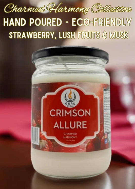 Crimson Allure 14 oz Guru Candle - Hand Poured - Eco-Friendly - Strawberry, Lush Fruits & Musk