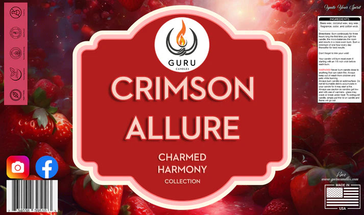 Crimson Allure 14 oz Guru Candle - Hand Poured - Eco-Friendly - Strawberry, Lush Fruits & Musk