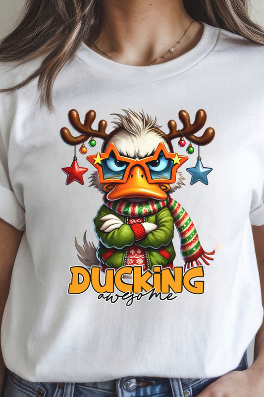 Sarcastic Christmas Duck Shirt – 'Ducking Awesome' Funny Holiday Graphic Tee