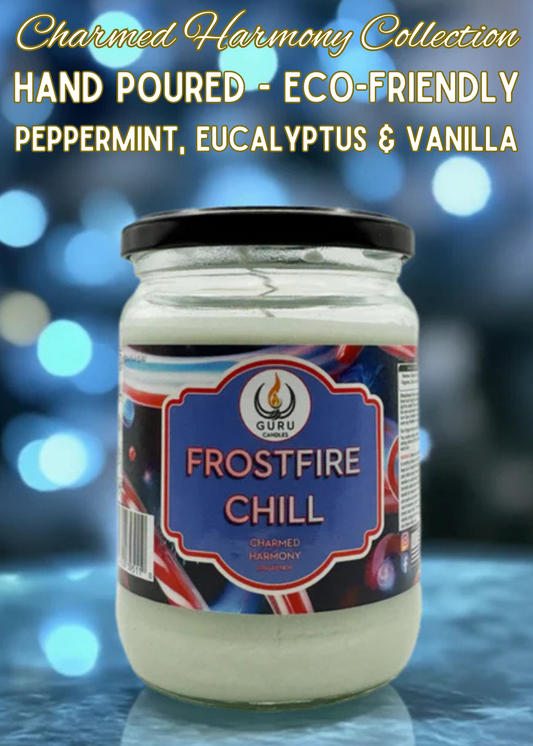 FrostFire Chill 14 oz Guru Candle - Hand Poured - Eco-Friendly - Peppermint, Eucalyptus & Vanilla