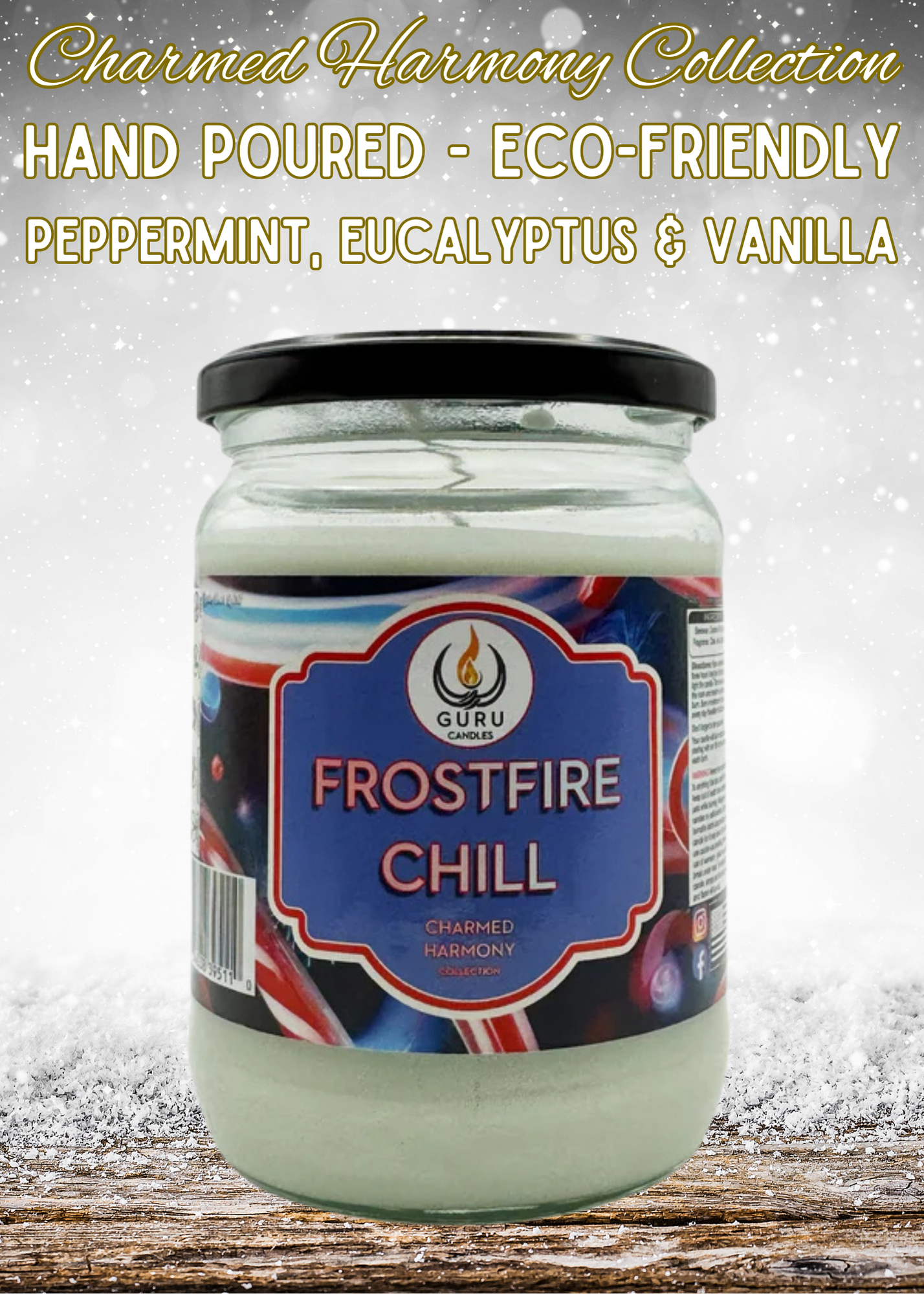 FrostFire Chill 14 oz Guru Candle - Hand Poured - Eco-Friendly - Peppermint, Eucalyptus & Vanilla