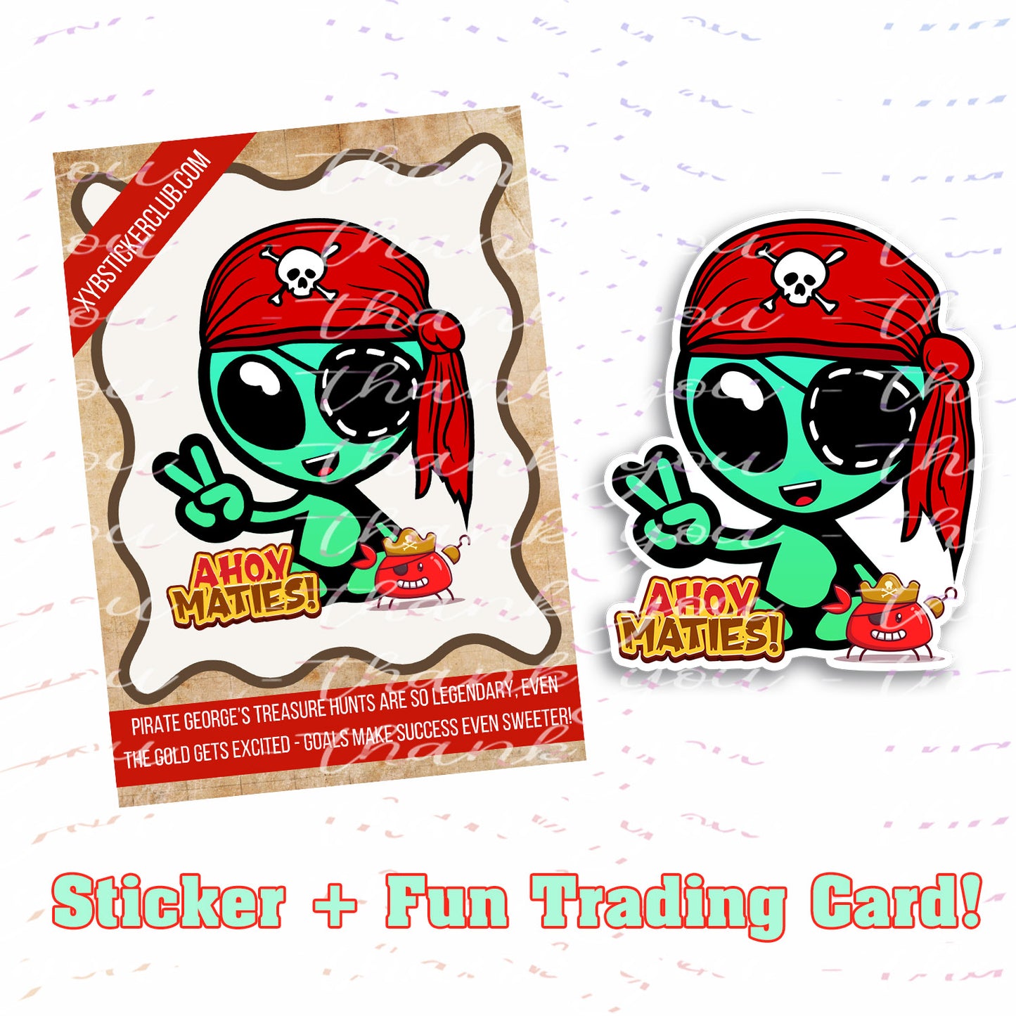 George Sticker with Collectible Trading Card | George is a Pirate | Waterproof Stickers for Water Bottles, Tumblers, School Supplies & More | XYB Sticker Club