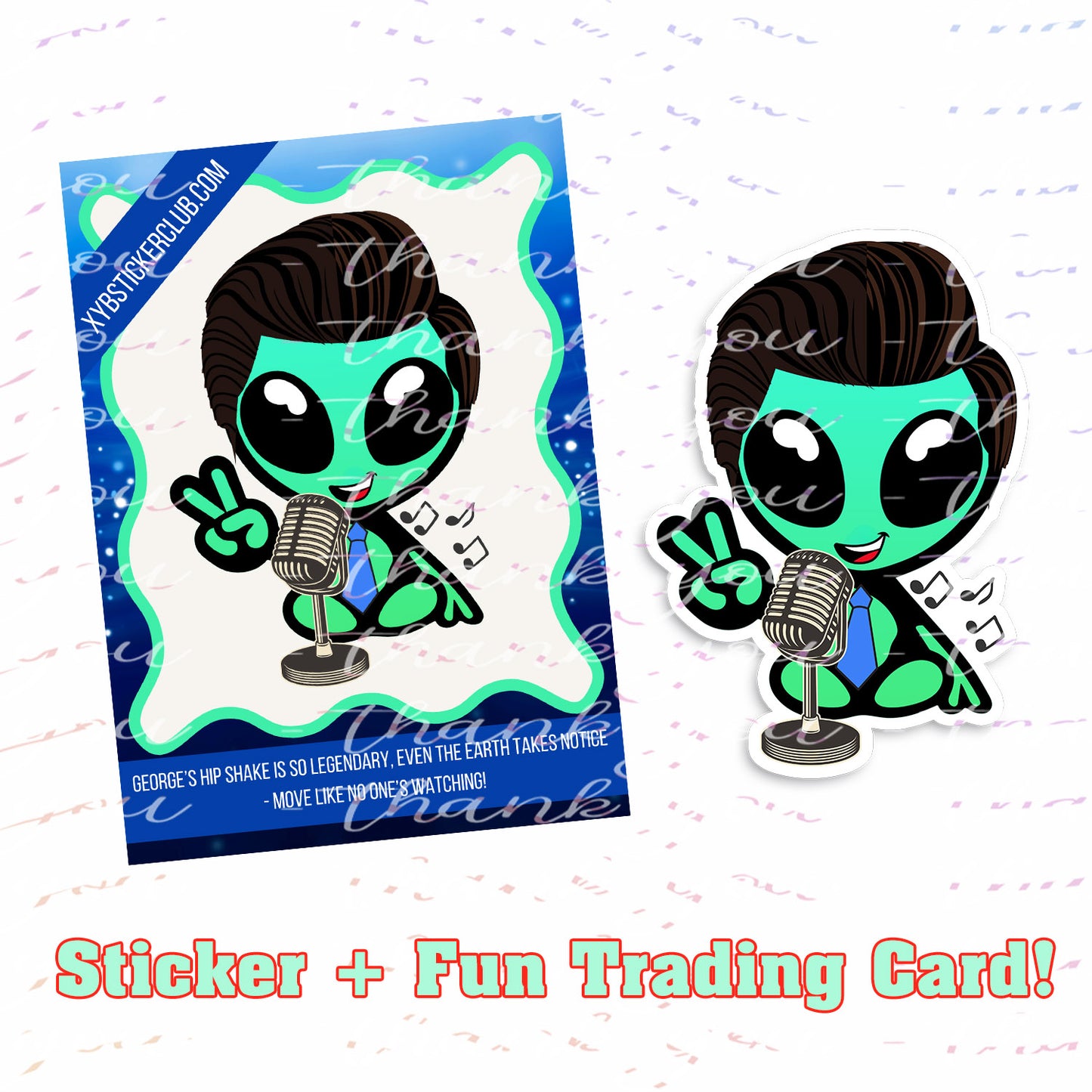 George Sticker with Collectible Trading Card | George Is Elvis | Waterproof Stickers for Water Bottles, Tumblers, School Supplies & More | XYB Sticker Club