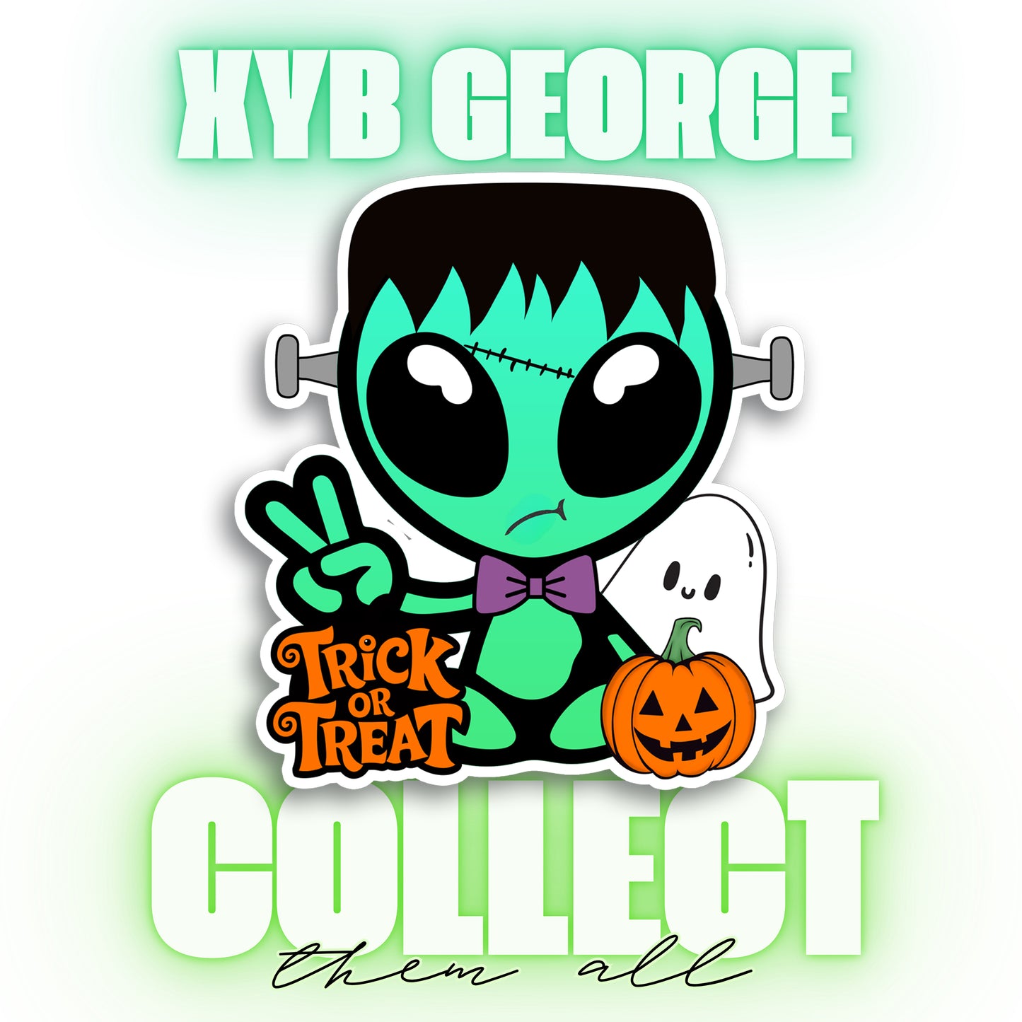 George Sticker with Collectible Trading Card | George is Frankenstein | Waterproof Stickers for Water Bottles, Tumblers, School Supplies & More | XYB Sticker Club