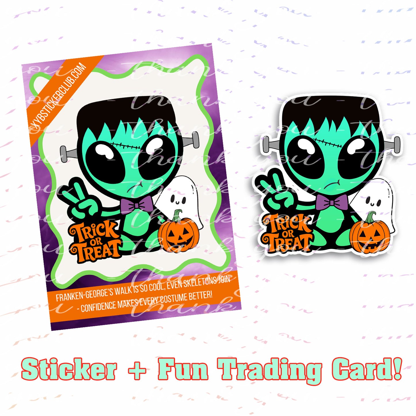 George Sticker with Collectible Trading Card | George is Frankenstein | Waterproof Stickers for Water Bottles, Tumblers, School Supplies & More | XYB Sticker Club