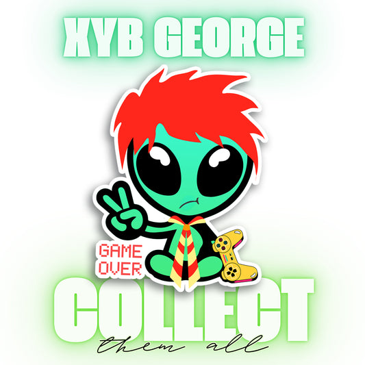 George Sticker with Collectible Trading Card | Game Over George | Waterproof Stickers for Water Bottles, Tumblers, School Supplies & More | XYB Sticker Club