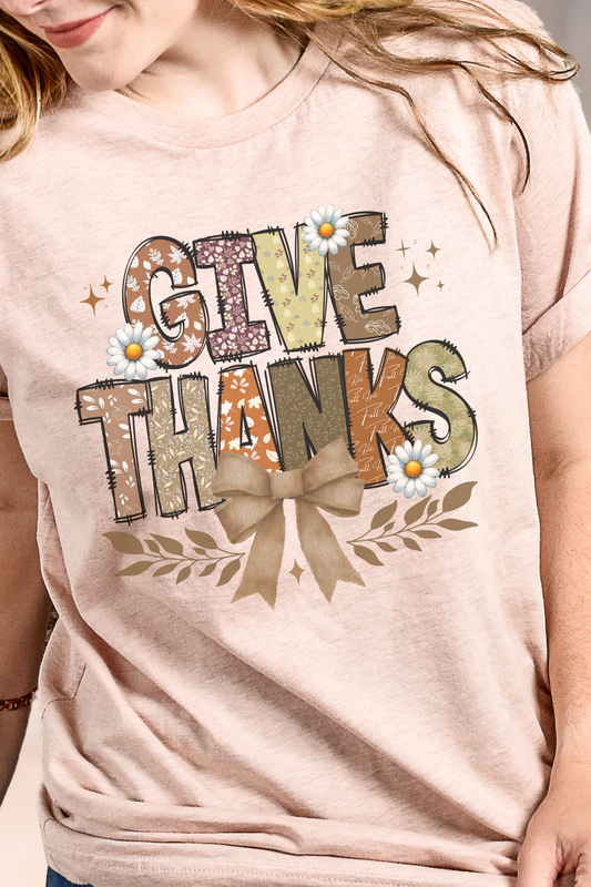 Fall 'Give Thanks' Shirt – Thanksgiving Graphic Tee for Holiday Gatherings