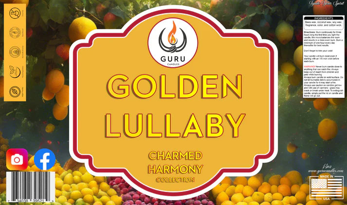 Golden Lullaby 14 oz Guru Candle - Hand Poured - Eco-Friendly - Bergamot, Plum & Lush Greenery