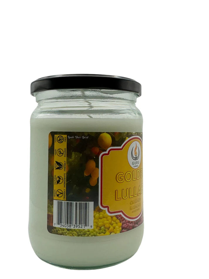 Golden Lullaby 14 oz Guru Candle - Hand Poured - Eco-Friendly - Bergamot, Plum & Lush Greenery