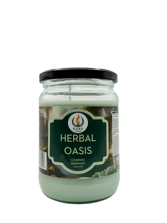 Herbal Oasis 14 oz Guru Candle - Hand Poured - Eco-Friendly - Rosemary, Citrus & Eucalyptus