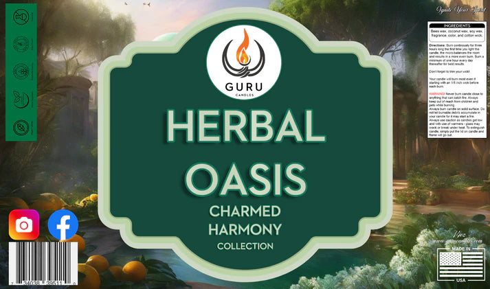 Herbal Oasis 14 oz Guru Candle - Hand Poured - Eco-Friendly - Rosemary, Citrus & Eucalyptus