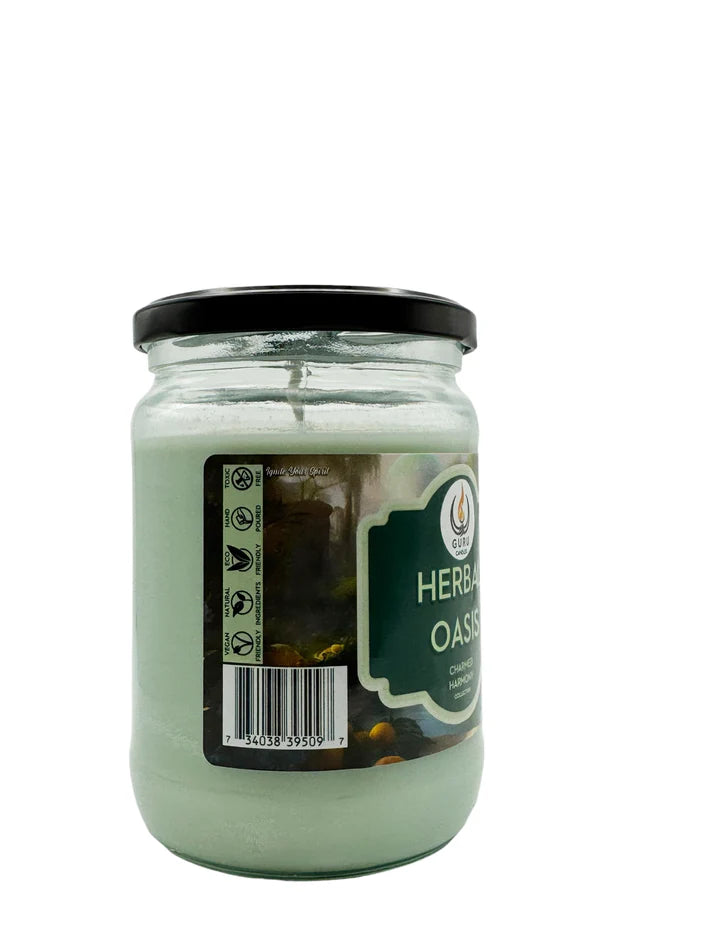 Herbal Oasis 14 oz Guru Candle - Hand Poured - Eco-Friendly - Rosemary, Citrus & Eucalyptus