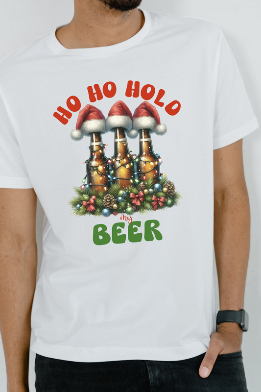 Funny Christmas Beer Shirt – 'Ho Ho Hold My Beer' Holiday Graphic Tee