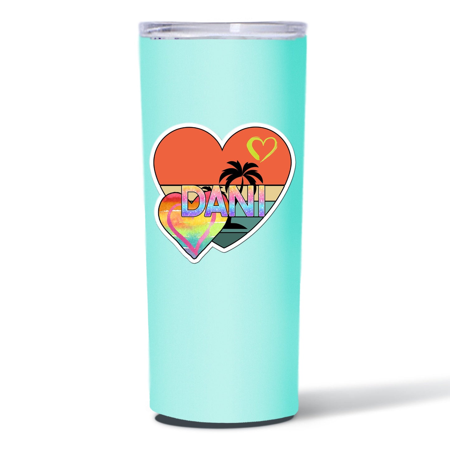 Tropical Hearts Sunset Name Sticker, Custom Stickers, Waterproof Sticker, Party Favor, Custom Vinyl Sticker, Name Decal, Custom Text Sticker