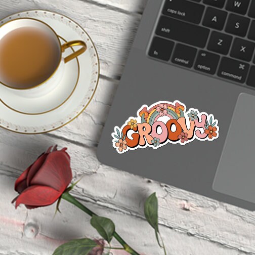 Groovy Custom Waterproof Sticker, Retro Hippie Flower Child Die Cut Sticker, 60s Car Decal, Vintage Vinyl Decal Sticker, Laptop Sticker