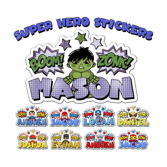 Boy Super Heros Custom Name Sticker, Custom Sticker, Personalized Sticker, Waterproof Sticker, Birthday Party Favors, Gift Stickers for Kids