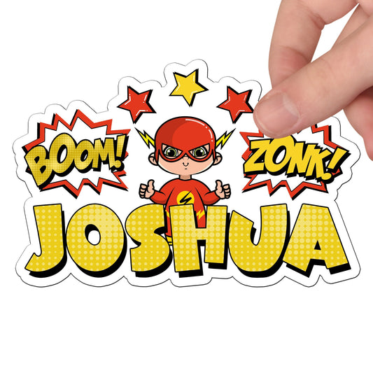 Speedster Super Hero Custom Name Sticker, Superhero Sticker, Personalized Waterproof Sticker, Birthday Party Favor, Boy Stickers for Kids