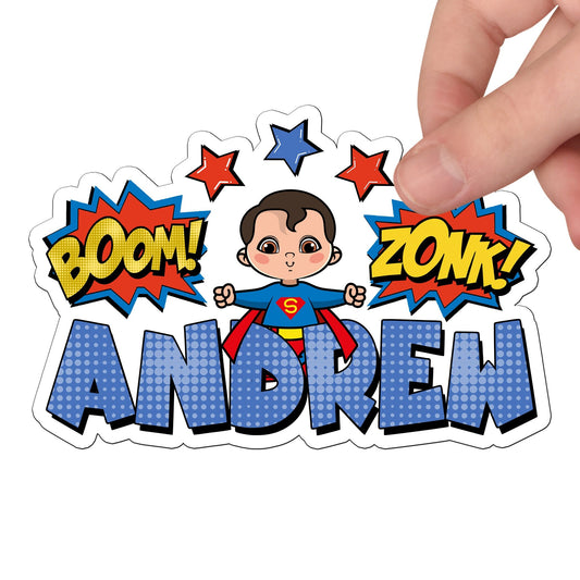 Strong Super Hero Custom Name Sticker, Superhero Sticker, Personalized Waterproof Sticker, Birthday Party Favor, Boy Stickers for Kids