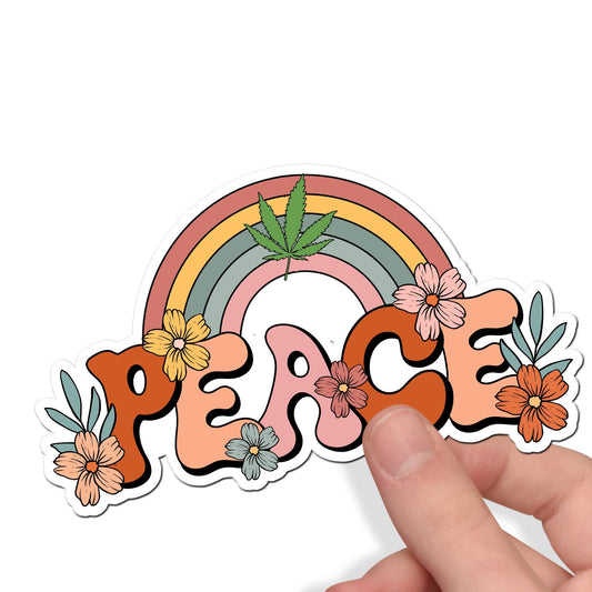 Peace Custom Waterproof Sticker, Retro Hippie Flower Child Die Cut Sticker, 60s Car Decal, Vintage Vinyl Decal, Cannabis Sticker, Peace