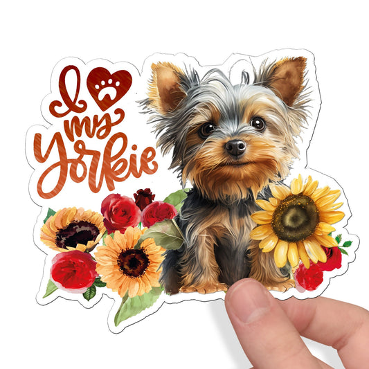 I Love My Yorkie Sticker, Custom Sticker, Yorkshire Terrier Dog Mom Gift Sticker, Dog Lover Sticker, Laptop Sticker,  Waterproof Sticker