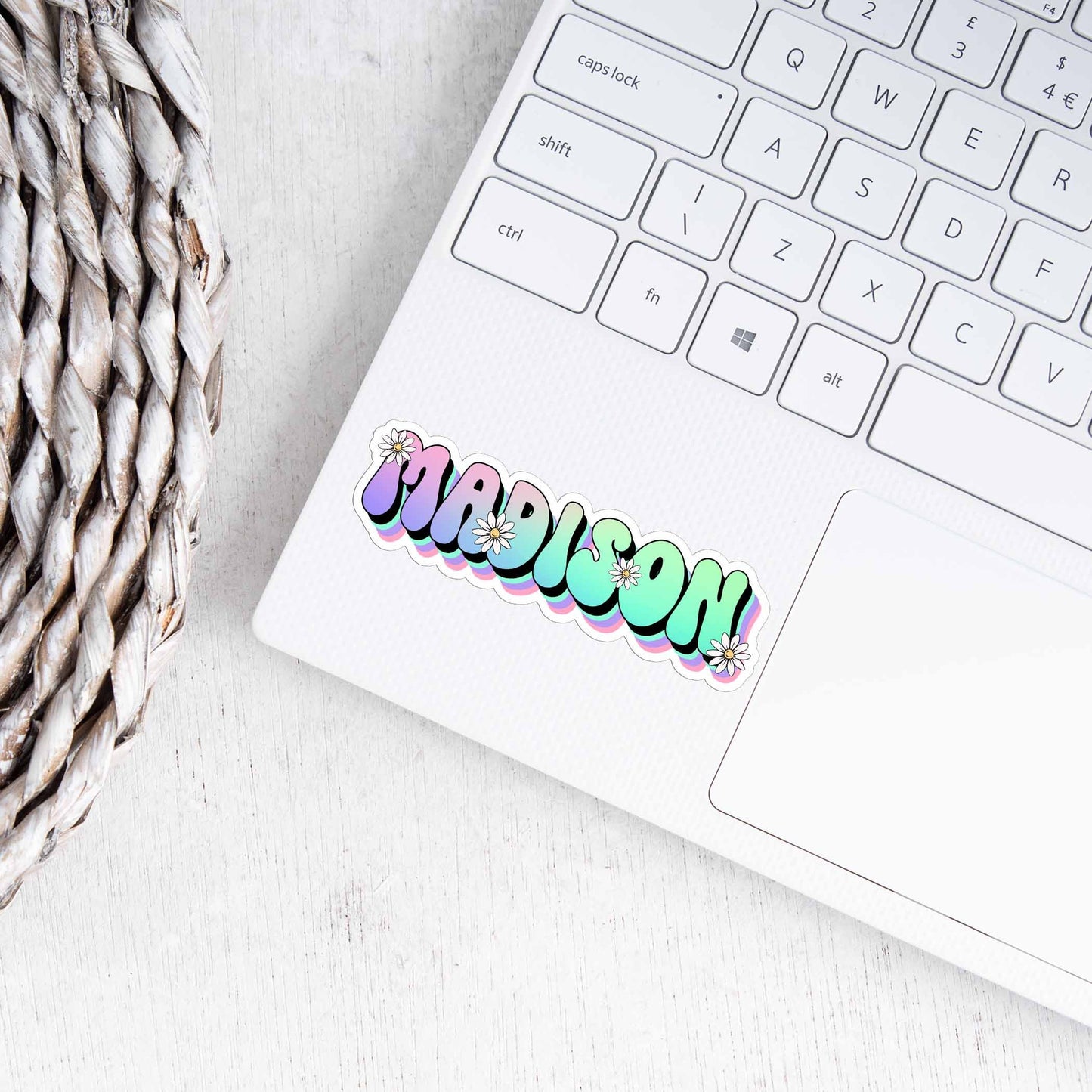 Retro Custom Name Sticker, Tie-Dye Rainbow Custom Sticker, Personalized Sticker, Laptop Sticker, 60s Hippie Sticker, Daisy Vintage Sticker