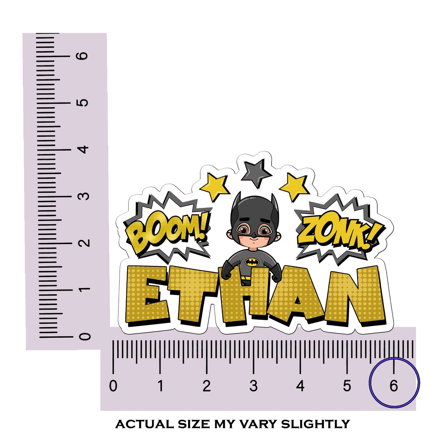 Bat Super Hero Custom Name Sticker, Superhero Sticker, Personalized Waterproof Sticker, Birthday Party Favor, Boy Stickers for Kids