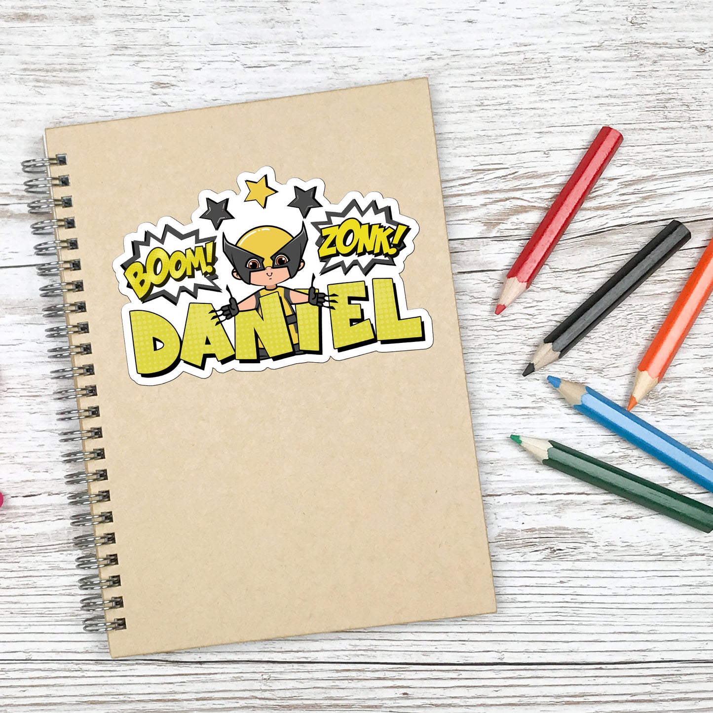 Wolf Superhero Custom Name Sticker, Custom Name Sticker, Personalized Waterproof Sticker, Birthday Party Favor, Boy Decal, Stickers for Kids