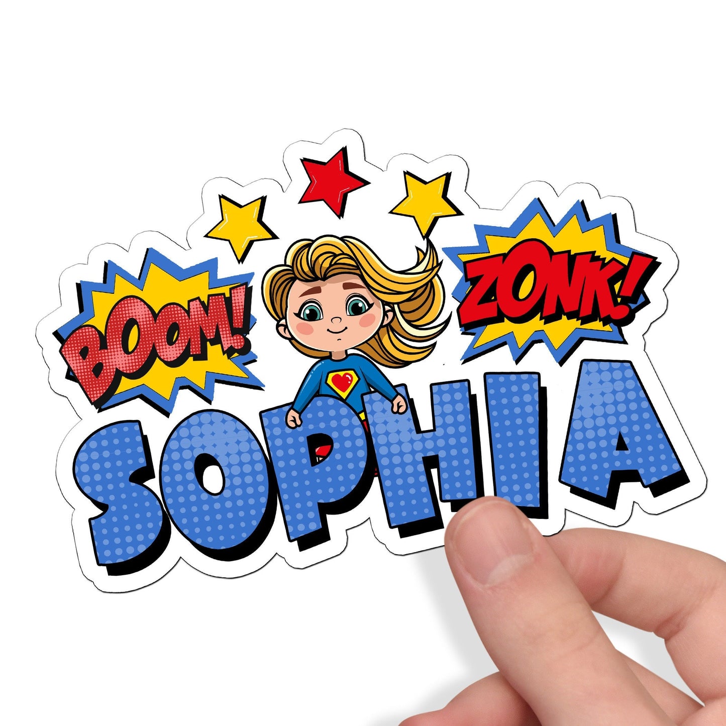 Girl Superhero Custom Name Sticker, Superhero Sticker, Personalized Comic Waterproof Sticker, Birthday Party Favor, Friend Stickers for Kids