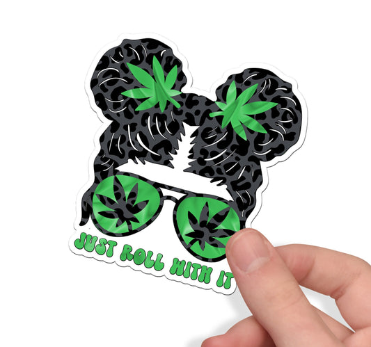 Messy Bun Pot Mom Custom Waterproof Sticker, Funny 420 Cannabis Die Cut Sticker, Pot Leaf, Stoner Mama Sticker, Bulk Weed Sticker for Resale