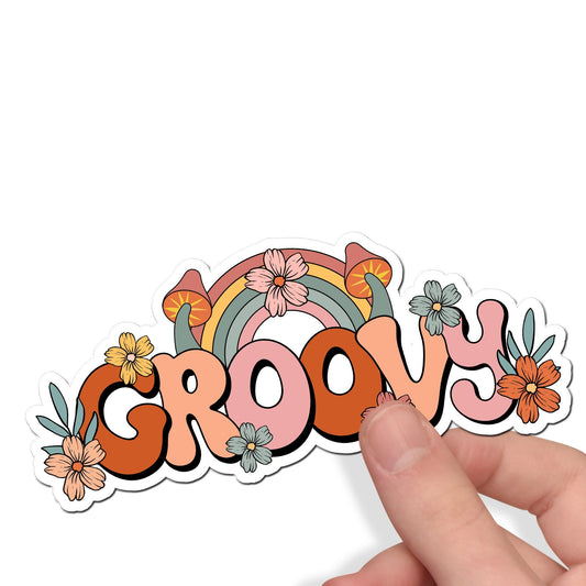 Groovy Custom Waterproof Sticker, Retro Hippie Flower Child Die Cut Sticker, 60s Car Decal, Vintage Vinyl Decal Sticker, Laptop Sticker