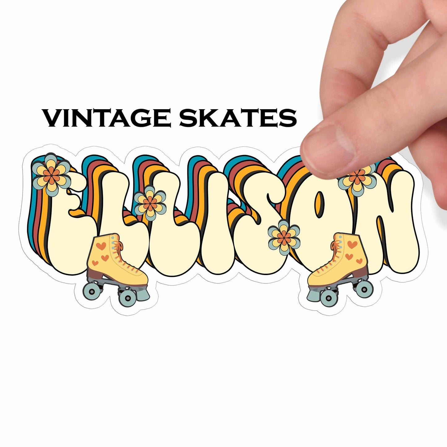 Retro Custom Name Sticker, Custom Sticker, Personalized Sticker, Custom Name Sticker, Hippie Sticker, Vintage Sticker Choose Daisy Skates