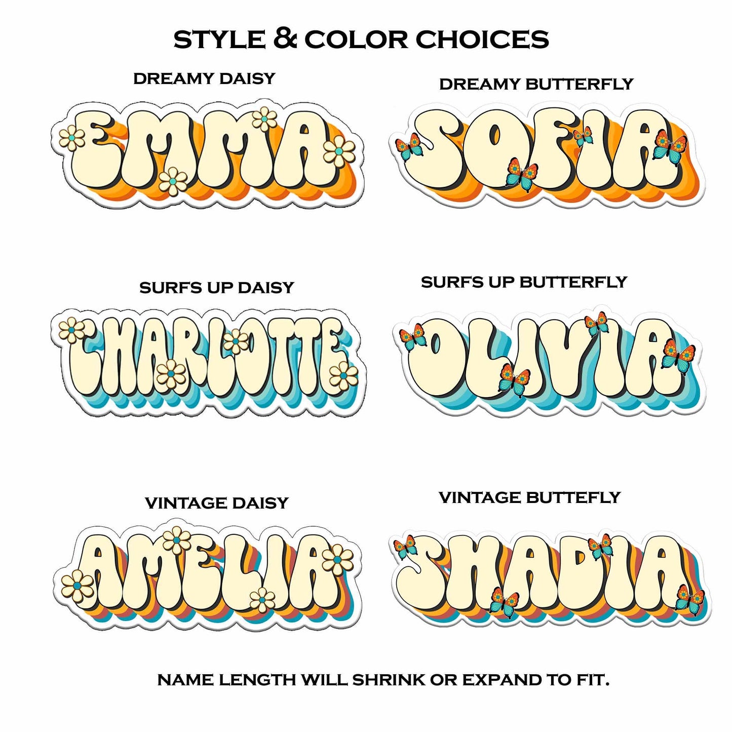 Retro Custom Name Sticker, Custom Sticker, Personalized Sticker, Custom Name Sticker, Hippie Sticker, Vintage Sticker Choose Daisy Butterfly