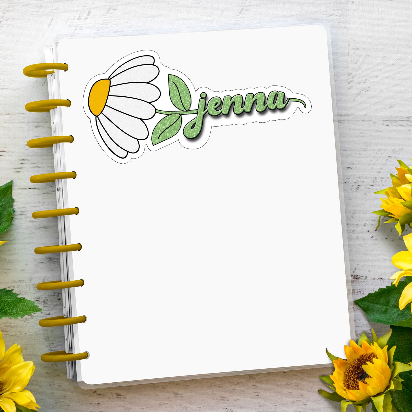 Daisy Custom Name Sticker, Custom Sticker, Personalized Stem Sticker, Custom Name Sticker, Daisy Flower Stem With Name or Text Sticker