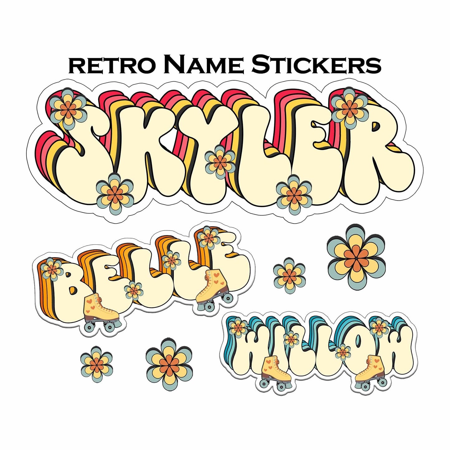 Retro Custom Name Sticker, Custom Sticker, Personalized Sticker, Custom Name Sticker, Hippie Sticker, Vintage Sticker Choose Daisy Skates